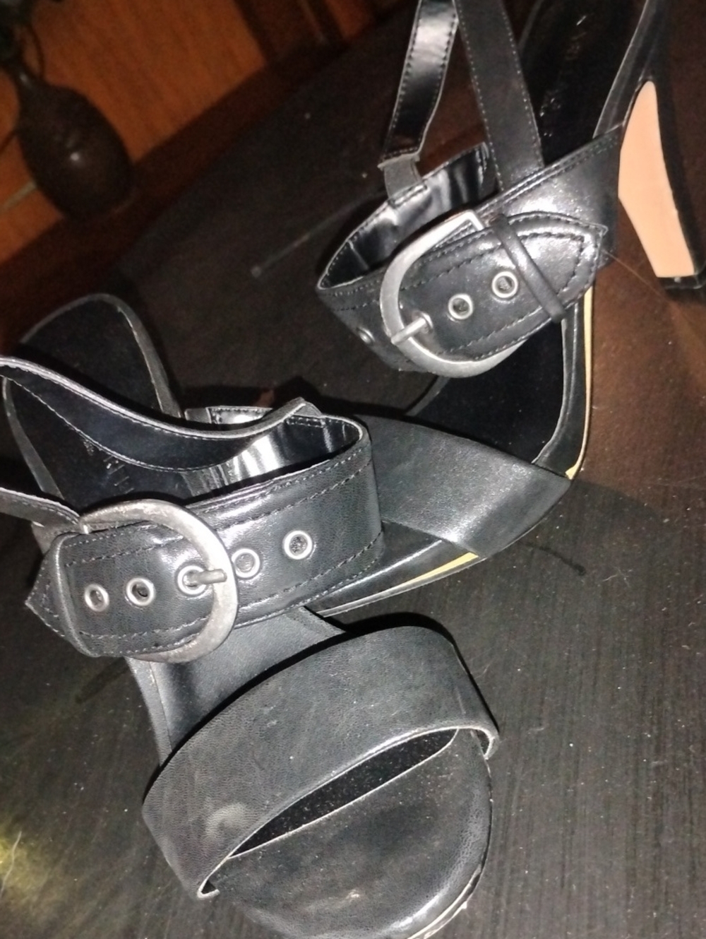Black High Heel Sandals with Buckle Accent - Women's
